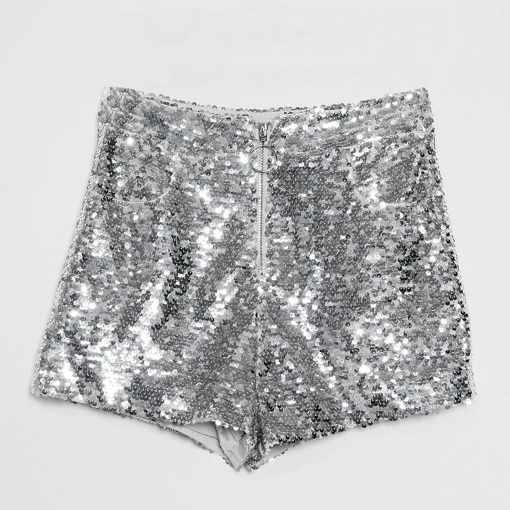 Levoire | Short En Sequins Taille Haute Fermeture Éclair Front Bodycon