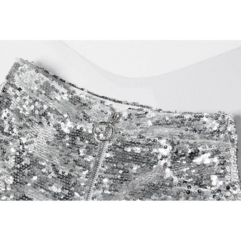 Levoire | Short En Sequins Taille Haute Fermeture Éclair Front Bodycon