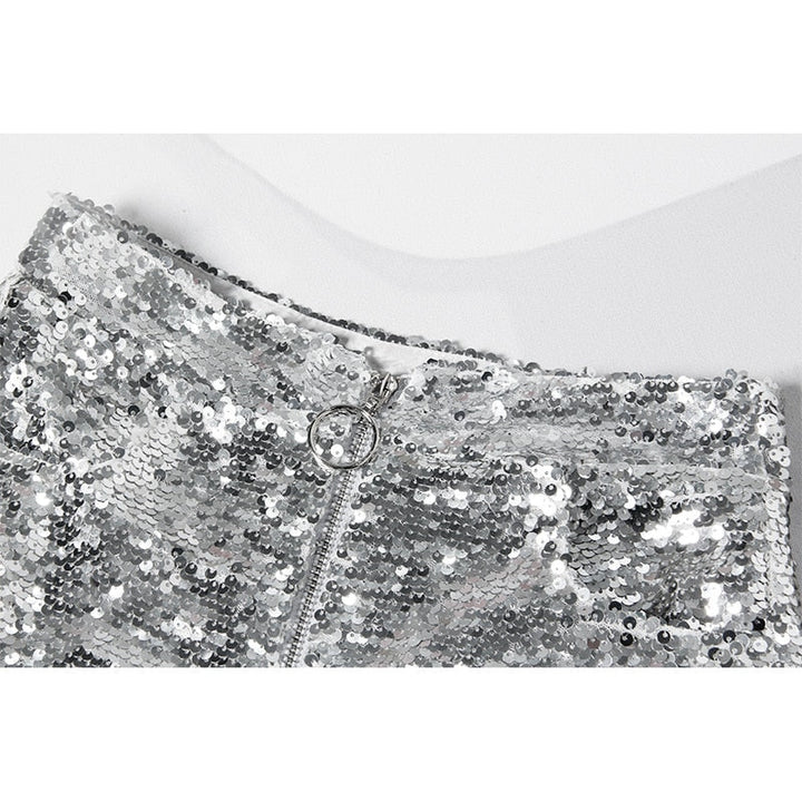 Levoire | Short En Sequins Taille Haute Fermeture Éclair Front Bodycon