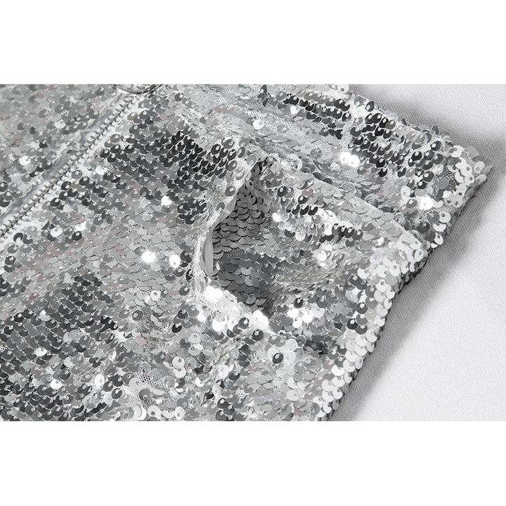 Levoire | Short En Sequins Taille Haute Fermeture Éclair Front Bodycon