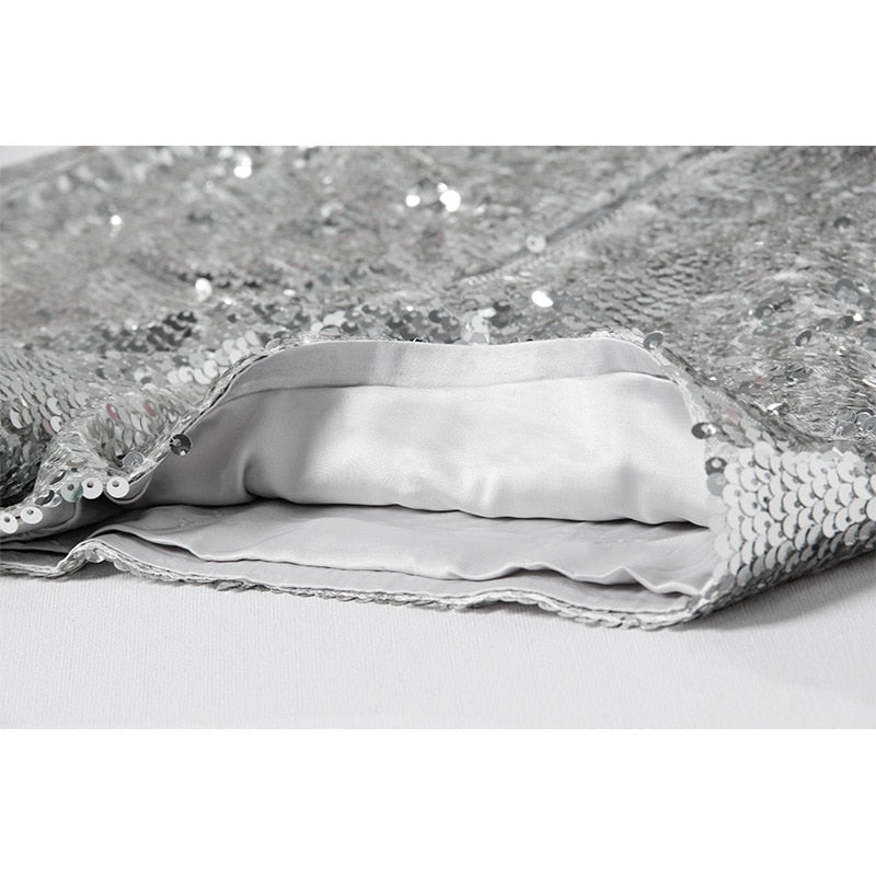 Levoire | Short En Sequins Taille Haute Fermeture Éclair Front Bodycon