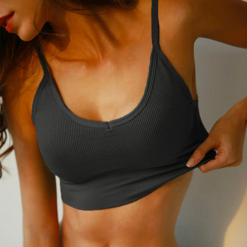 Levoire | Crop Top sans Couture avec Tissu Respirant et Confort Optimal pour Femmes Noir Encolure en V