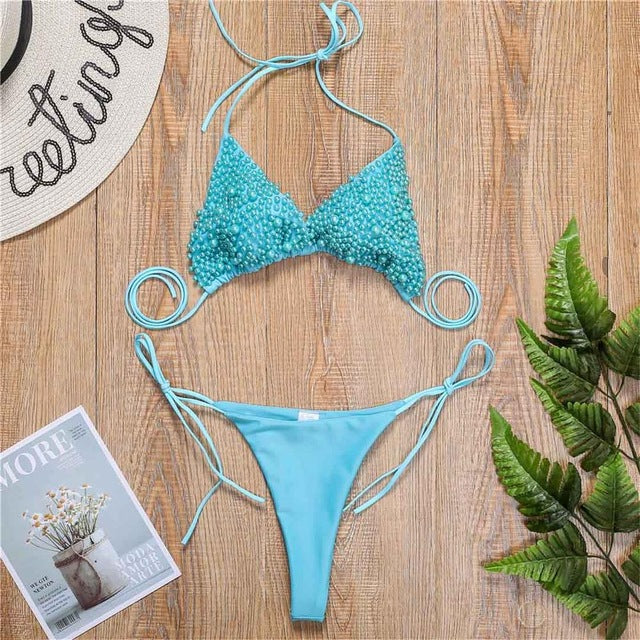 Levoire | Maillot De Bain Mini Bikini Halter Pour Un Look De Plage Stylé Bleu