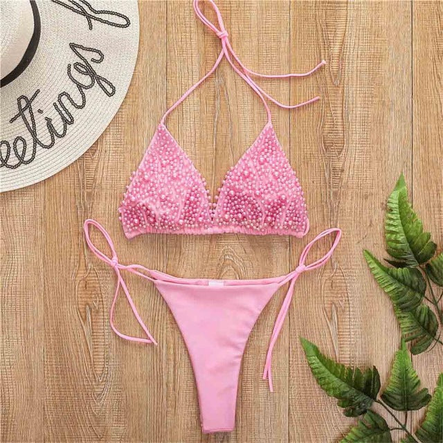 Levoire | Maillot De Bain Mini Bikini Halter Pour Un Look De Plage Stylé Rosa