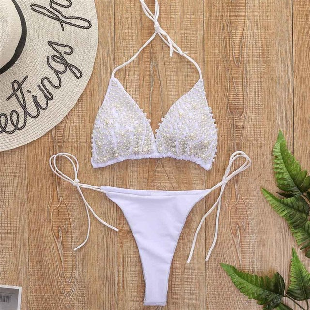 Levoire | Maillot De Bain Mini Bikini Halter Pour Un Look De Plage Stylé Blanc