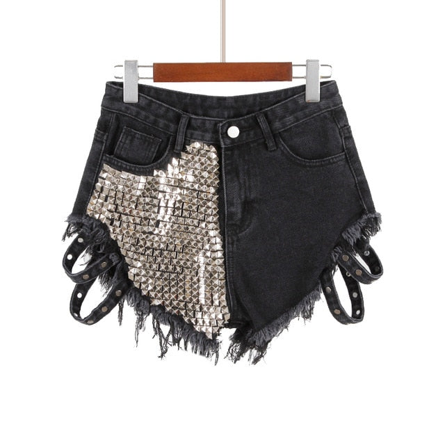 Levoire | Niete Denim Shorts Aushöhlen Noir