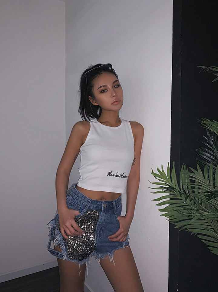 Levoire | Niete Denim Shorts Aushöhlen