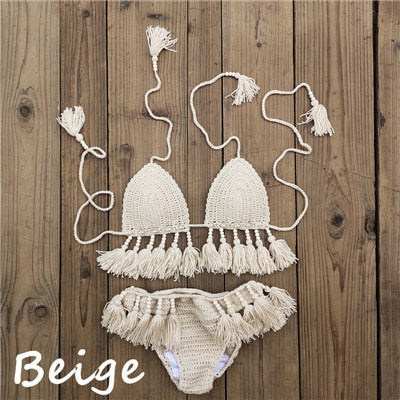 Levoire | Ensemble De Bikini En Crochet Fait Main Pour Un Look De Plage Personnalisé Beige