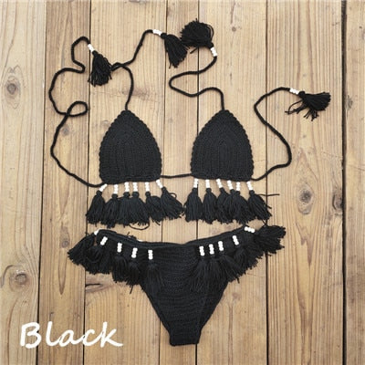 Levoire | Ensemble De Bikini En Crochet Fait Main Pour Un Look De Plage Personnalisé Noir