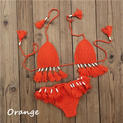 Levoire | Ensemble De Bikini En Crochet Fait Main Pour Un Look De Plage Personnalisé Orange
