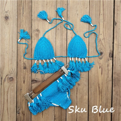Levoire | Ensemble De Bikini En Crochet Fait Main Pour Un Look De Plage Personnalisé Bleu ciel