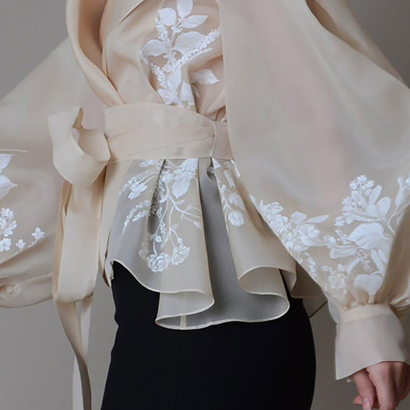 Levoire | Blouse En Organza Vintage Col À Revers Lacets Nœud