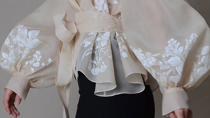 Levoire | Blouse En Organza Vintage Col À Revers Lacets Nœud