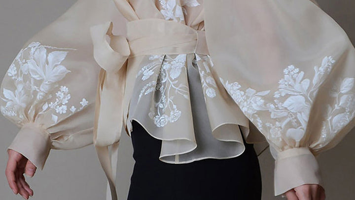 Levoire | Blouse En Organza Vintage Col À Revers Lacets Nœud