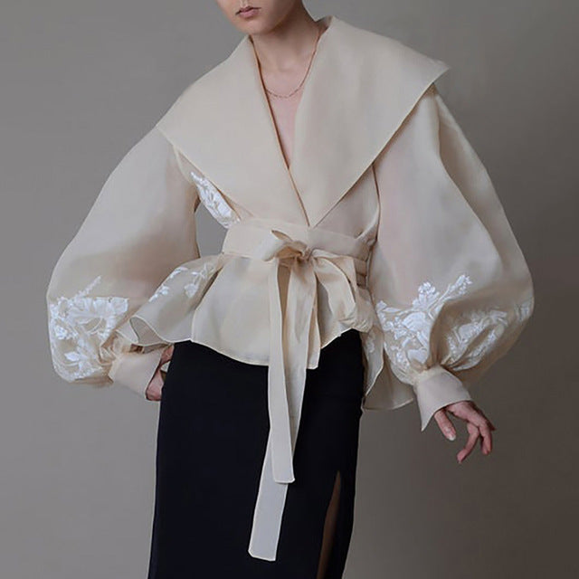 Levoire | Blouse En Organza Vintage Col À Revers Lacets Nœud abricot