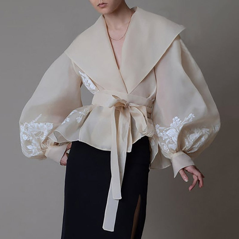 Levoire | Blouse En Organza Vintage Col À Revers Lacets Nœud
