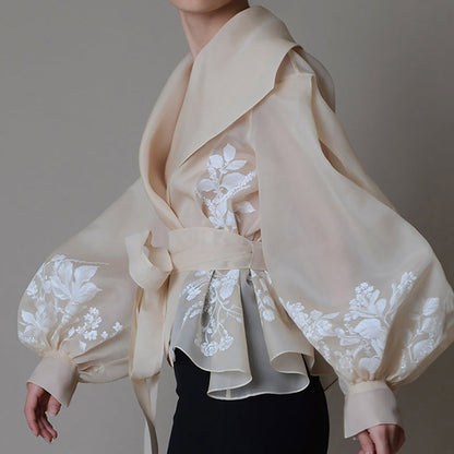 Levoire | Blouse En Organza Vintage Col À Revers Lacets Nœud