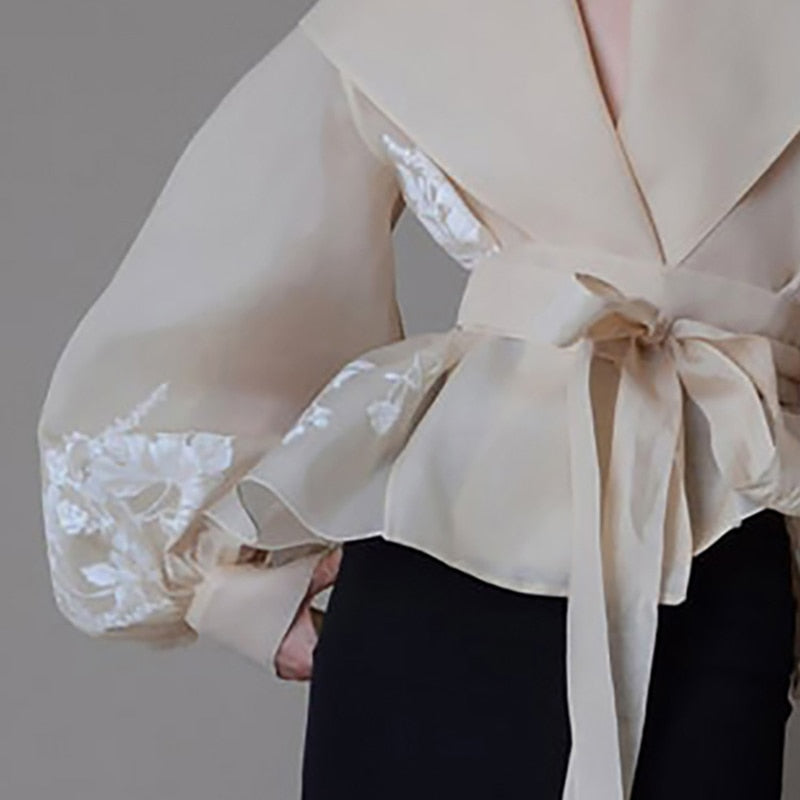 Levoire | Blouse En Organza Vintage Col À Revers Lacets Nœud