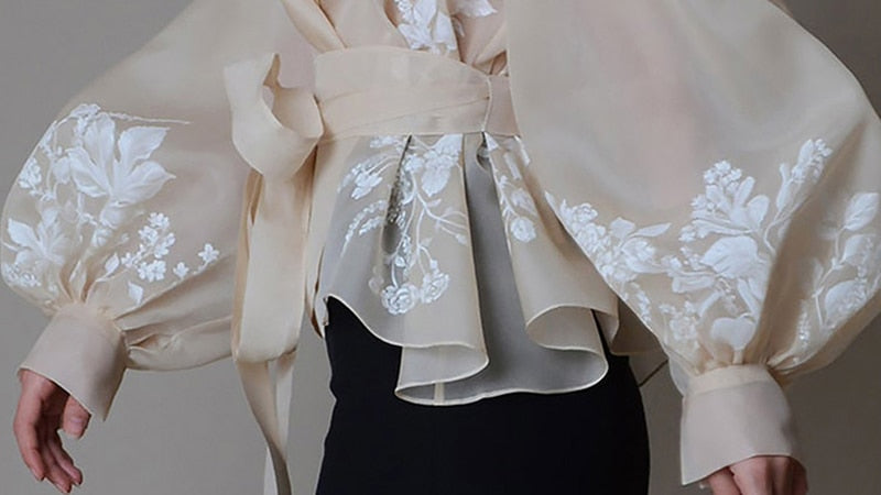 Levoire | Blouse En Organza Vintage Col À Revers Lacets Nœud