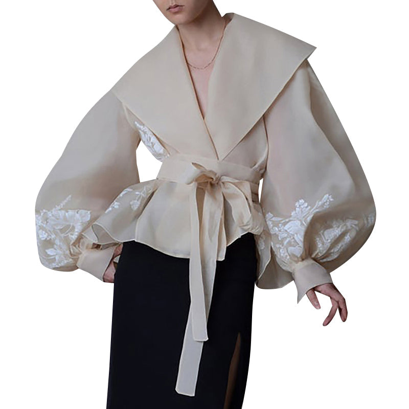 Levoire | Blouse En Organza Vintage Col À Revers Lacets Nœud