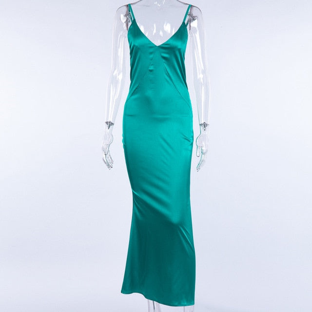 Levoire | Robe De Soirée Maxi Longue En Satin Élégante vert