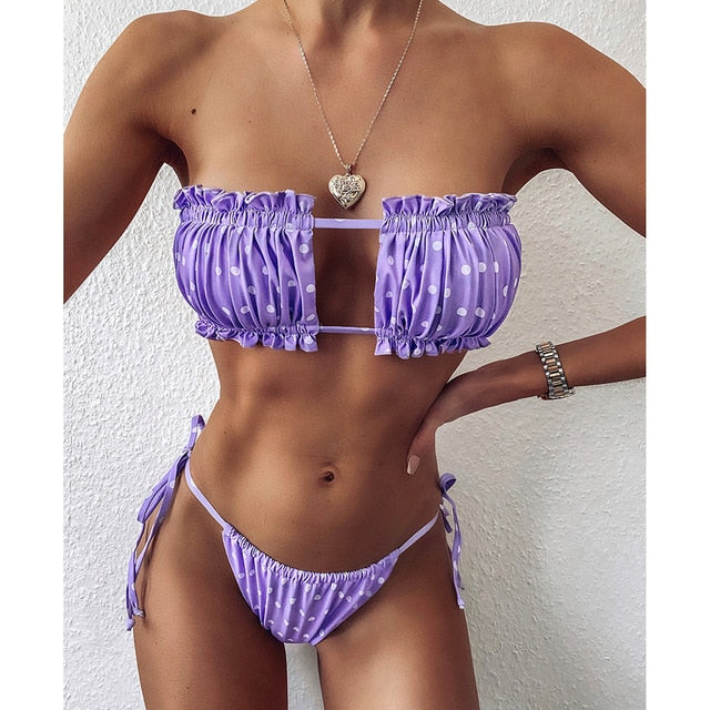 Levoire | Maillot De Bain Bandeau Plissé Lila Point