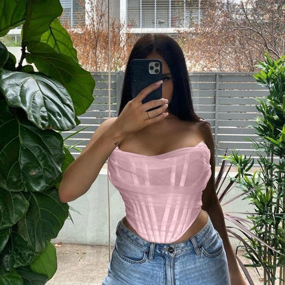 Levoire | Haut Sans Manches Bustier Strapless Crop Top rose