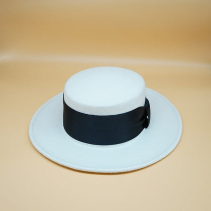 Levoire | Noeud Chapeau En Laine Blanc bord noir 7cm