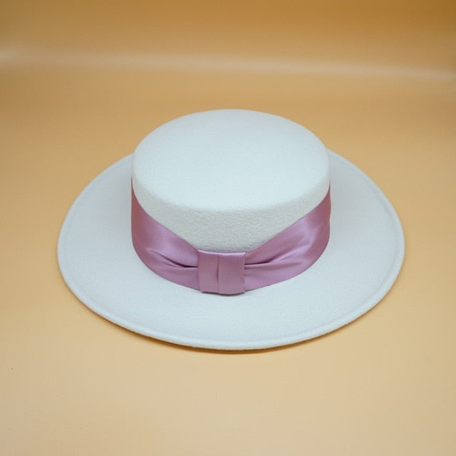 Levoire | Noeud Chapeau En Laine Blanc lila Bord 7 cm