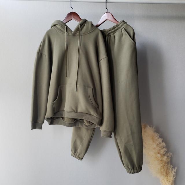 Levoire | Ensemble de Sweat à Capuche et Pantalon de Jogging en Polaire avec Confort Maximal pour Femmes Vert armée