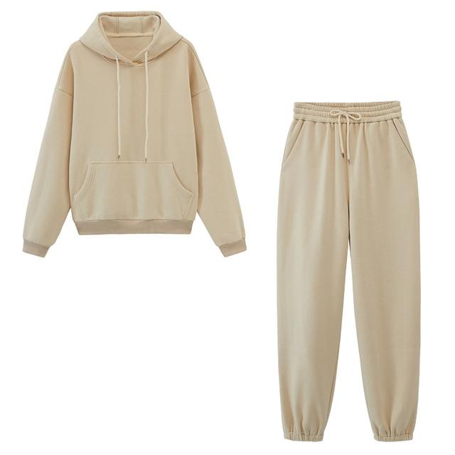 Levoire | Ensemble de Sweat à Capuche et Pantalon de Jogging en Polaire avec Confort Maximal pour Femmes Beige