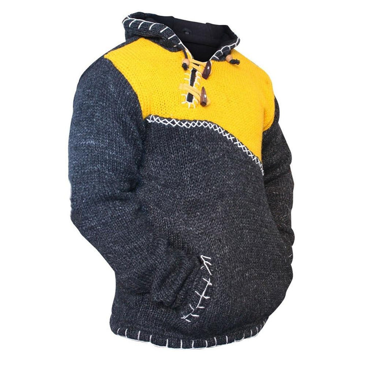 Levoire | Pull à capuche à manches longues en tricot avec poches Jaune