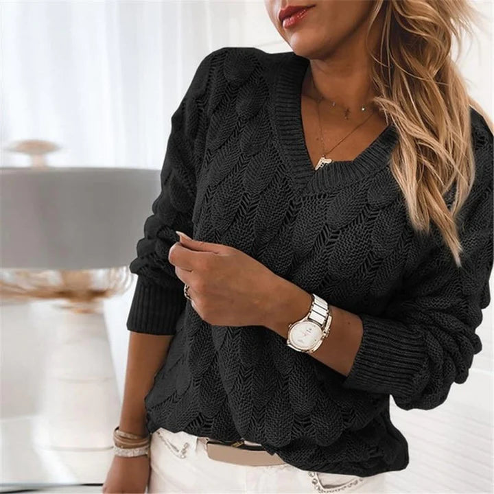 Levoire | Pull à Col En V Pour Femme - Tricoté Noir
