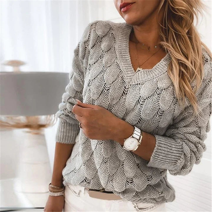 Levoire | Pull à Col En V Pour Femme - Tricoté Gris