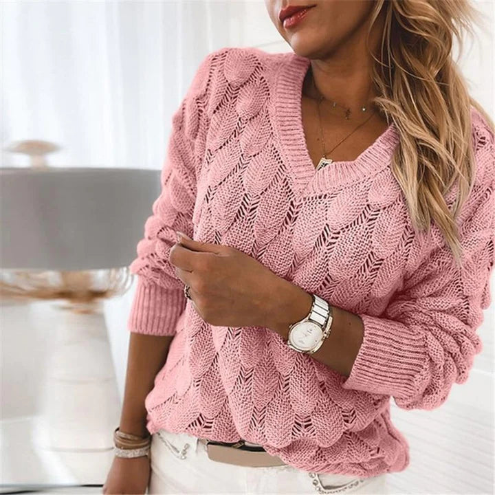 Levoire | Pull à Col En V Pour Femme - Tricoté Rose