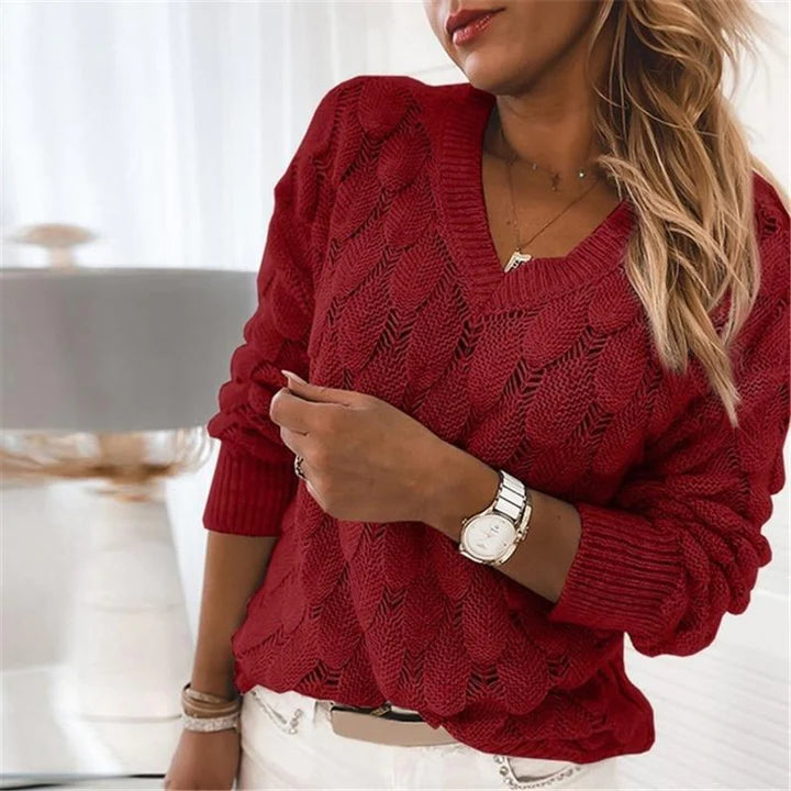 Levoire | Pull à Col En V Pour Femme - Tricoté Rouge