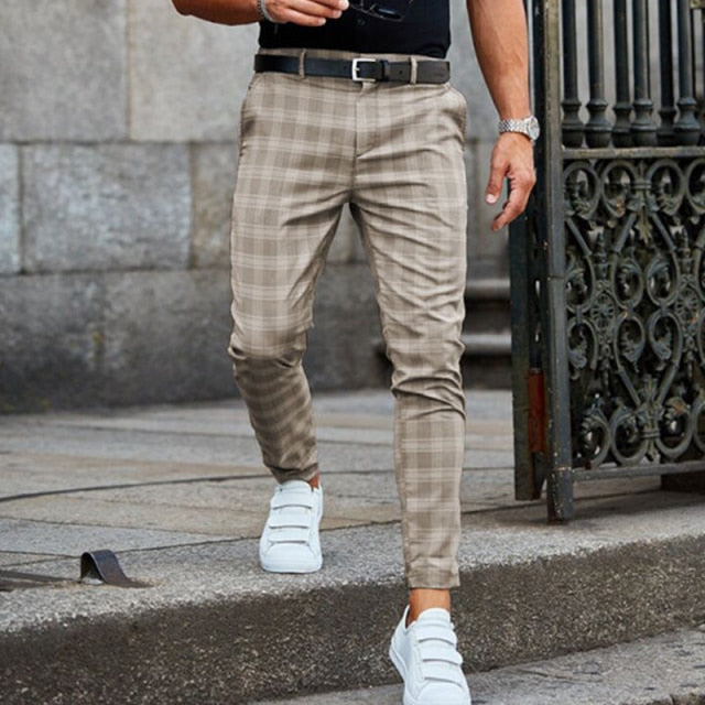 Levoire | Pantalon Slim Fit À Carreaux Tendance Pour Hommes Khaki