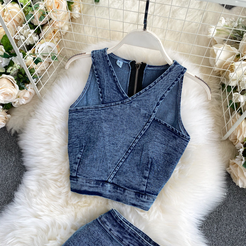 Levoire | Hauts À Bretelles Et Ensemble Jupe En Jean Pour Un Style Moderne Et Cool