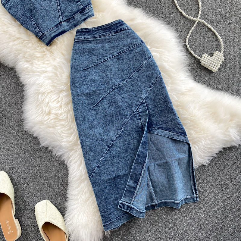 Levoire | Hauts À Bretelles Et Ensemble Jupe En Jean Pour Un Style Moderne Et Cool