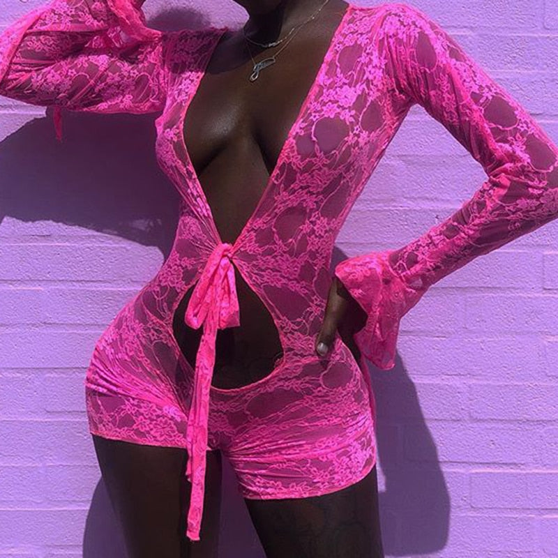 Levoire | Salopette Fashion Sexy Rose Décolleté Profond