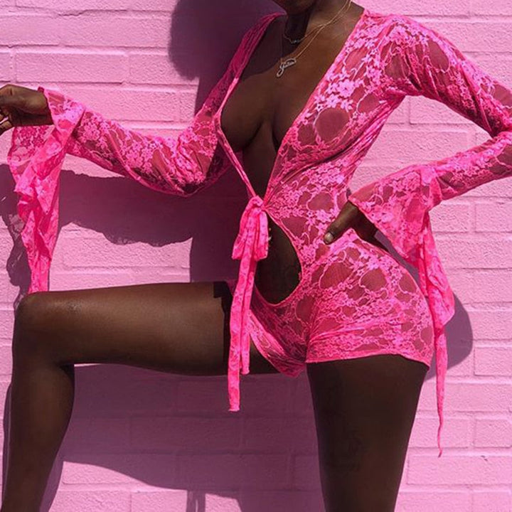 Levoire | Salopette Fashion Sexy Rose Décolleté Profond