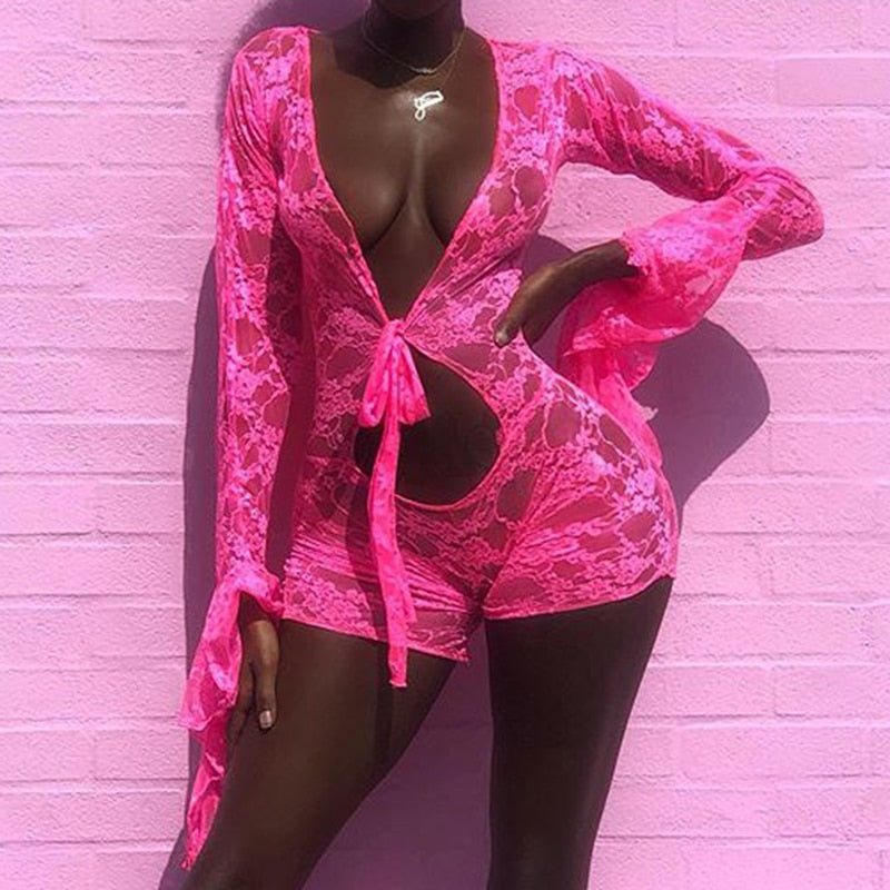 Levoire | Salopette Fashion Sexy Rose Décolleté Profond