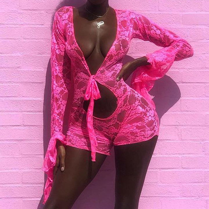 Levoire | Salopette Fashion Sexy Rose Décolleté Profond