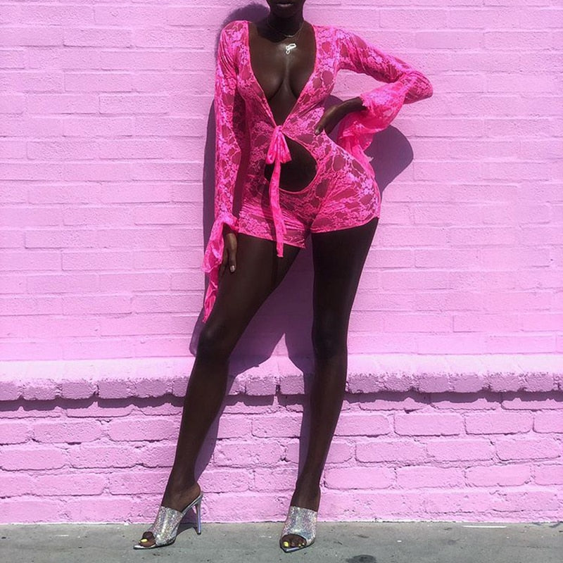 Levoire | Combinaisons De Mode Sexy Rose Décolleté Profond