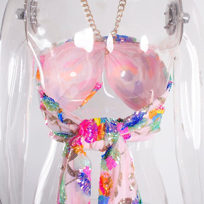 Levoire | Broderie Florale En Paillettes Rose Haut Court D'Été