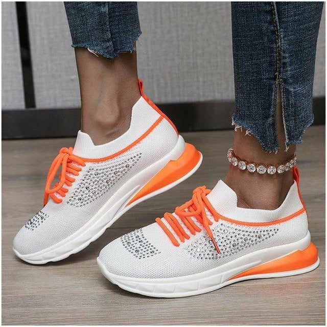 Levoire | Sneakers En Maille Pour Le Public Avec Lacets Et Détails En Strass Pour Femmes Orange