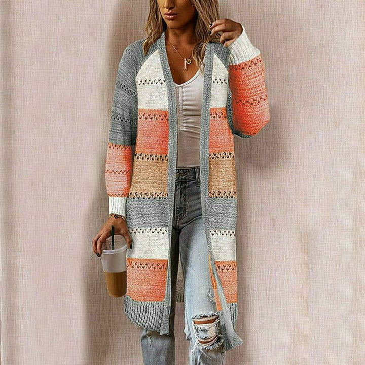 Levoire | Long Cardigan Rayé En Maille Pour Femme Orange