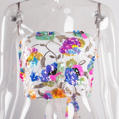 Levoire | Broderie Florale En Paillettes Rose Haut Court D'Été