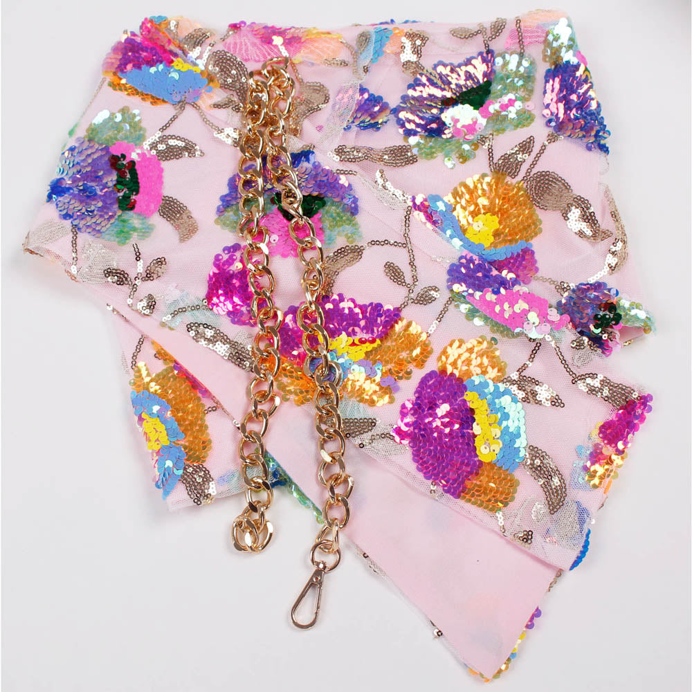 Levoire | Broderie Florale En Paillettes Rose Haut Court D'Été