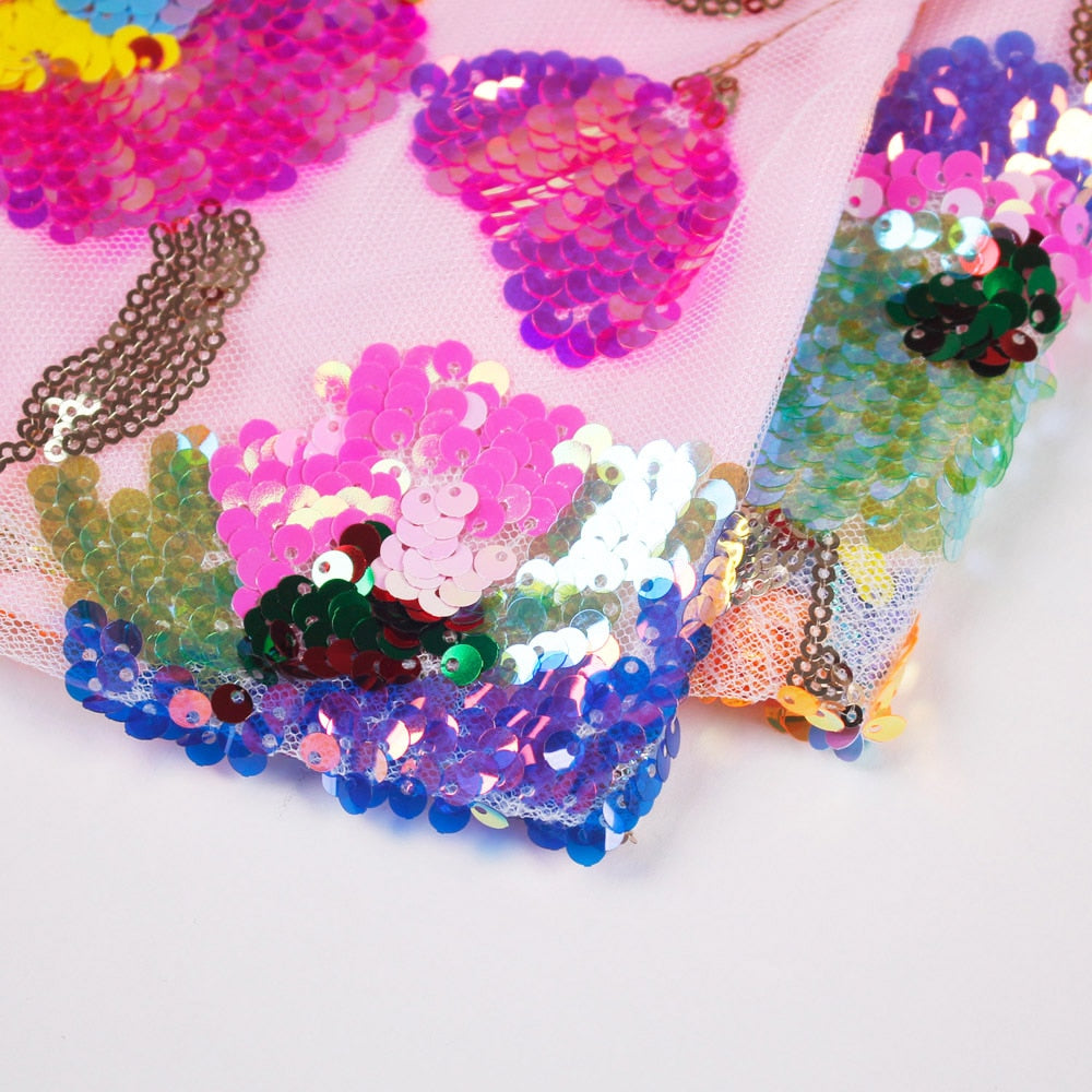 Levoire | Broderie Florale En Paillettes Rose Haut Court D'Été